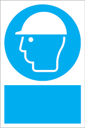 Sinal de uso obrigatório de capacete de proteção com legenda personalizada em baixo