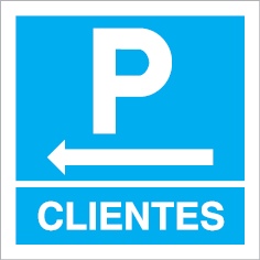 Sinal para parques de estacionamento, informação, Parque de clientes à esquerda