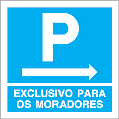 Sinal para parques de estacionamento, informação, Parque exclusivo para os moradores à direita