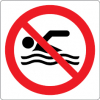Sinal para parques aquáticos, piscinas e praias, proibição, proibido nadar