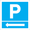 Sinal para parques de estacionamento, informação, Parque à esquerda