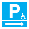 Sinal para parques de estacionamento, informação, Parque para utilizadores com mobilidade condicionada à direita