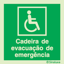 Sinal de Cadeira de evacuação de emergência para pessoas com deficiência ou mobilidade condicionada
