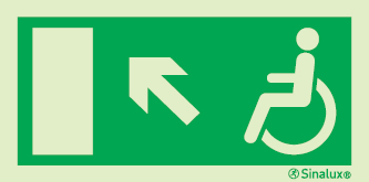Sinal de Saída a subir à esquerda para pessoas com deficiência ou mobilidade condicionada