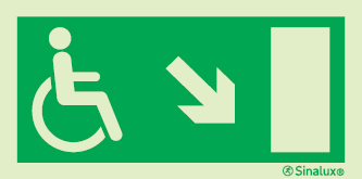 Sinal de Saída a descer à direita para pessoas com deficiência ou mobilidade condicionada