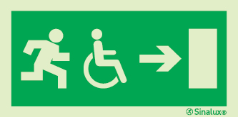 Sinal de Saída para a direita para pessoas com deficiência ou mobilidade condicionada