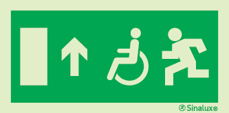 Sinal de Saída em frente para pessoas com deficiência ou mobilidade condicionada
