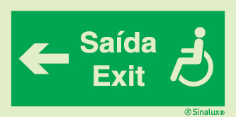 Sinal de Saída | Exit para a esquerda para pessoas com deficiência ou mobilidade condicionada