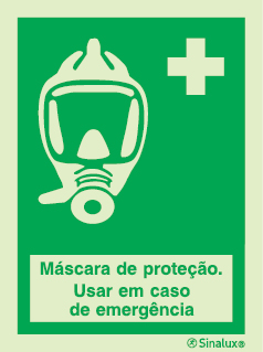 Sinal de Máscara de proteção. Usar em caso de emergência