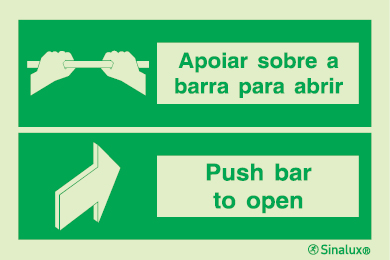 Sinal de apoiar sobre a barra para abrir | push bar to open