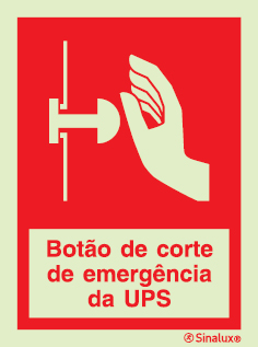 Sinal de botão de corte de emergência da UPS