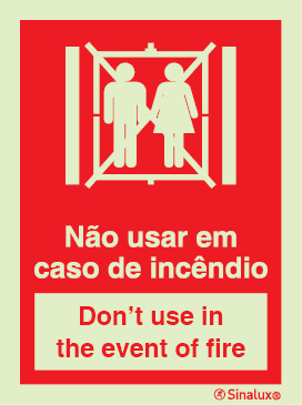 Sinal de elevador, não usar em caso de incêndio