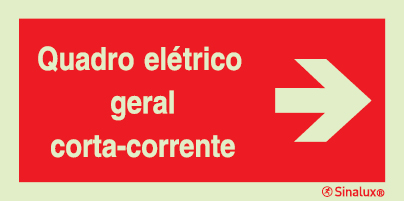 Sinal de quadro elétrico geral corta-corrente com seta para direita