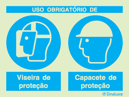 Sinal composto duplo, uso obrigatório de viseira de proteção e capacete de proteção