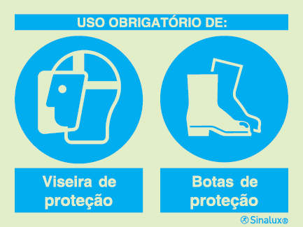 Sinal composto duplo, uso obrigatório de viseira de proteção e botas de proteção