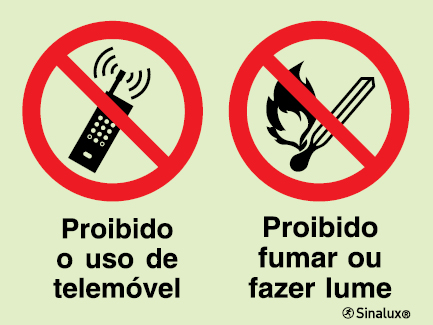Sinal composto duplo, proibido o uso de ttelemóvel e fumar ou fazer lume