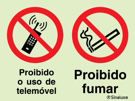 Sinal composto duplo, proibido o uso de ttelemóvel e fumar