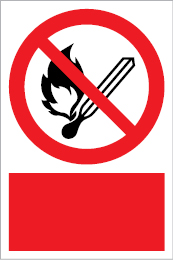 Sinal de proibido fumar e foguear com legenda personalizada em baixo