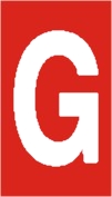 Vinil autoadesivo com a letra G em fundo vermelho