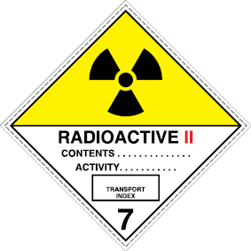 Sinal para transporte de matérias perigosas, matérias radioativas, categoria II