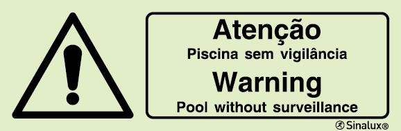 Sinal para parques aquáticos e piscinas, perigo, Piscina sem vigilância | Pool without surveillance