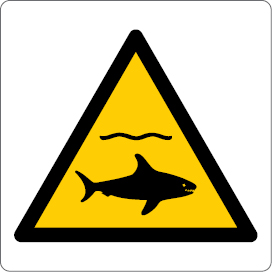 Sinal para parques aquáticos, piscinas e praias, perigo, zona com tubarões