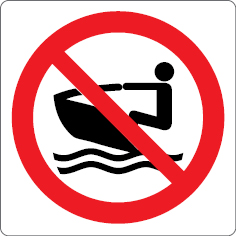 Sinal para parques aquáticos, piscinas e praias, proibição, proibida a utilização de motas de água