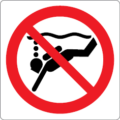Sinal para parques aquáticos, piscinas e praias, proibição, proibido fazer mergulho