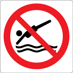 Sinal para parques aquáticos, piscinas e praias, proibição, proibido mergulhar