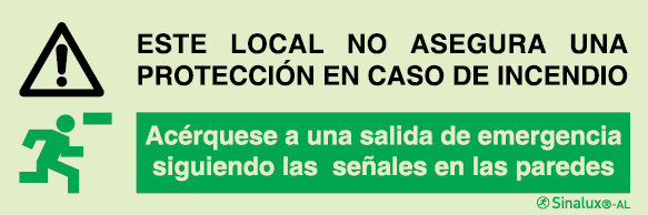 Sinal para túneis, nichos de segurança: não assegura proteção, dirigir para saída de emergência (espanhol)
