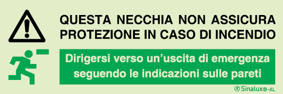 Sinal para túneis, nichos de segurança: não assegura proteção, dirigir para saída de emergência (italiano)