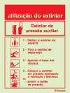 Sinal de instruções de utilização de extintor de pressão auxiliar