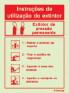 Sinal de instruções de utilização de extintor de pressão permanente