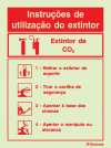 Sinal de instruções de utilização de extintor de CO2