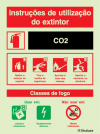 Sinal de instruções de utilização do extintor + agente extintor de CO2