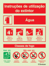 Sinal de instruções de utilização do extintor + agente extintor de água