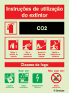 Sinal de instruções de utilização do extintor + agente extintor de CO2