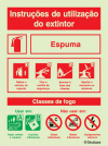 Sinal de instruções de utilização do extintor + agente extintor de espuma