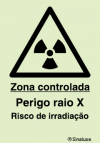 Sinal de zona controlada, perigo raio x, risco de irradiação
