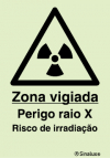 Sinal de zona vigiada, perigo raio x, risco de irradiação