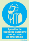 Sinal de obrigação, aparelho de respiração autónomo, usar em caso de emergência