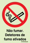 Sinal de proibição, não fumar, detetores de fumo ativados