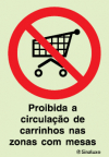 Sinal de proibição, proibida a circulação de carrinhos nas zonas com mesas