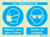 Sinal composto duplo, uso obrigatório de máscara para pós e fumos e óculos de proteção