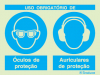 Sinal composto duplo, uso obrigatório de óculos de proteção e auriculares de proteção