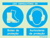 Sinal composto duplo, uso obrigatório de botas de proteção e auriculares de proteção