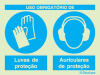 Sinal composto duplo, uso obrigatório de luvas de proteção e auriculares de proteção