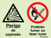 Sinal composto duplo, perigo de explosão e proibido fumar ou fazer lume