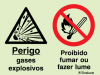 Sinal composto duplo, perigo gases explosivos e proibido fumar ou fazer lume