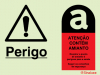 Sinal composto duplo, perigos vários e atenção contém amianto